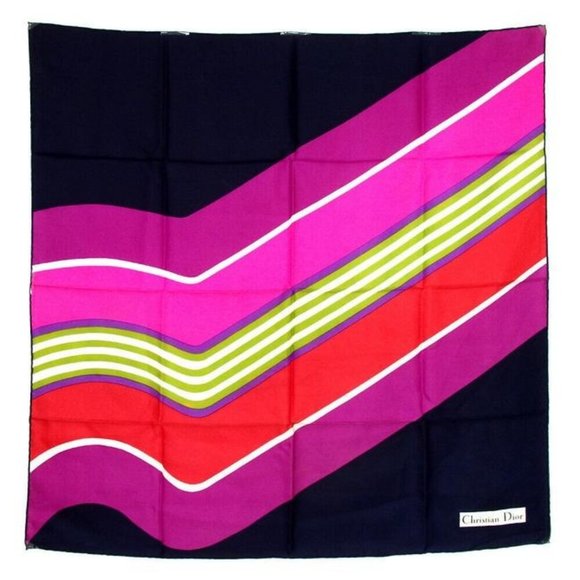 DIOR Navy Pink Red Violet Print Silk Square Scarf - Picture 1 of 4